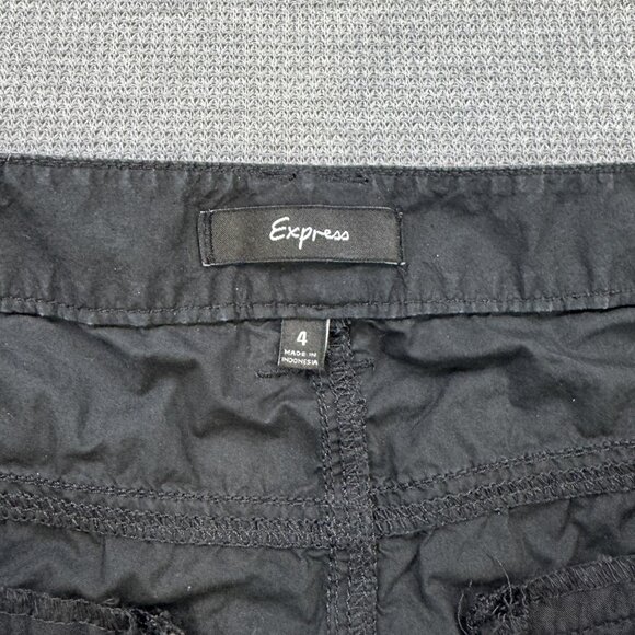Express Womens Black Capri Pants Mid Rise Flap Pockets Cuff Ties Cotton Size 4 - Picture 5 of 13